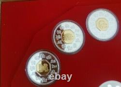 1998 -2009 Canada Silver With GOLD GILT center Lunar Coin Set, No COA