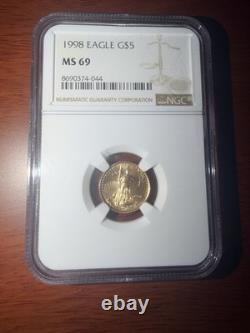 1998 G$5 American Gold Eagle 1/10 oz NGC MS 69 Cert #8690374-044