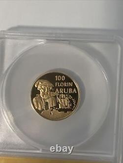 1999 Aruba 100 Florin Gold Coin ANACS PF69DCAM PF-69DCAM Proof Low Mintage