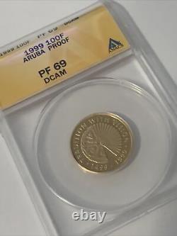 1999 Aruba 100 Florin Gold Coin ANACS PF69DCAM PF-69DCAM Proof Low Mintage