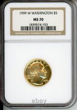 1999-W $5 COMMEMORATIVE GEORGE WASHINGTON 1/4 Oz. GOLD COIN NGC MS70 MS-70