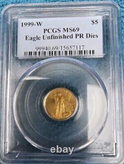 1999 W $5 GOLD EAGLE PCGS MS69 Variety-UNFINISHED PROOF DIES