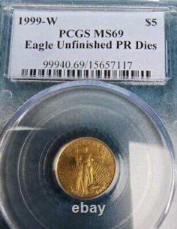 1999 W $5 GOLD EAGLE PCGS MS69 Variety-UNFINISHED PROOF DIES