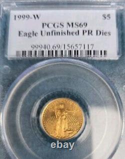1999 W $5 GOLD EAGLE PCGS MS69 Variety-UNFINISHED PROOF DIES