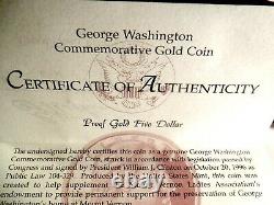 1999- W George Washington Gold $5 Bicentennial Commemorative Coin with COA 654