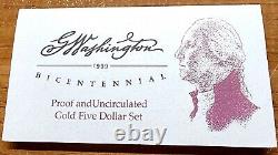 1999-W WASHINGTON 200th ANNIVERSARY 2-COIN $5 GOLD PROOF & UNC SET WITH OGP