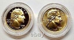1999-W WASHINGTON 200th ANNIVERSARY 2-COIN $5 GOLD PROOF & UNC SET WITH OGP