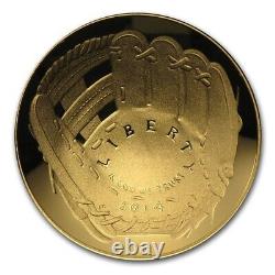 (1) 2014 W Baseball Hall of Fame HOF $5 Five Dollar Gold Proof MLB Coin withBox