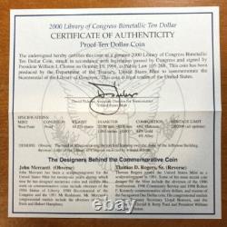 2000 Library of Congress Proof $10 Bimetallic Gold & Platinum Coin withCOA & OGP
