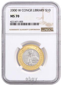 2000-W Bi-Metallic Library of Congress $10 Commemorative Coin NGC MS70