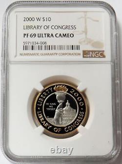 2000 W Gold & Platinum $10 Bi-metal Library Of Congress Proof Coin Ngc Pf 69 Uc