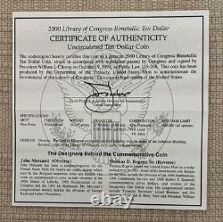 2000 W Library of Congress Bimetallic $10 Commemorative Coin in OGP & with COA