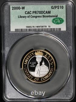 2000-W Library of Congress Commem Bimetallic Gold $10 CAC Grading PR70DCAM ST