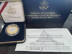 2000-W PF $10 US Mint Gold/Platinum Commem Library of Congress Coin (Box + CoA)