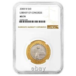 2000-W UNC $10 Bimetallic Library of Congress NGC MS70 Brown Label