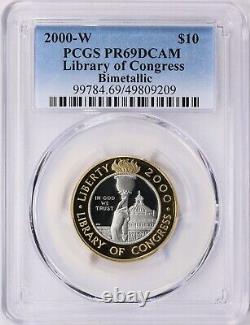 2000-w Gold And Platinum $10 Bi-metal Library Of Congress Proof Pcgs Pr69 Dcam