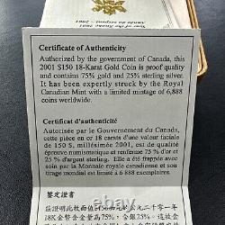 2001 $150 Canada Lunar Year of the Snake Hologram Gold Coin With OGP. 2855 Troy Oz