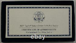 2001 Capitol Visitor Center UNC $5 Gold Five Dollar Commem Coin w Box & COA DGH