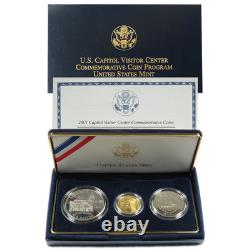 2001 Proof Silver Gold U. S. Capitol Visitor Center 3 Coin Set Box, OGP & COA
