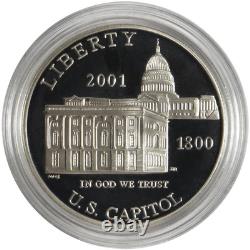 2001 Proof Silver Gold U. S. Capitol Visitor Center 3 Coin Set Box, OGP & COA