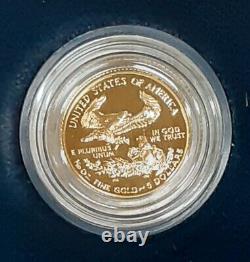 2001-W Proof 1/10 Ounce American Gold Eagle $5 Coin in OGP withCOA Damaged Lid