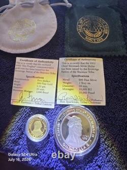 2002 Shawnee Tribe $5 Proof 1/5oz. 9999 Gold Tenskwatawa The Prophet & Silver $