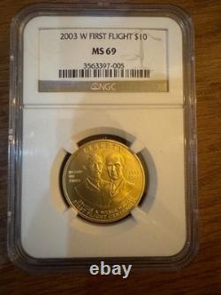 2003 First Flight $10 Gold Commemorative Ngc Ms69 1/2 Oz Gold