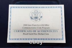 2006-S $5 Gold San Francisco Old Mint Proof Coin in OGP withCOA