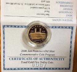 2006 San Francisco Old Mint $5 GOLD Coin BRILLIANT PROOF with BOX & COA #SC3