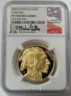 2006 W Gold Us $50 Proof Buffalo Castle Signed 1 Oz Coin Ngc Pf 70 Ultra Cameo