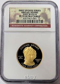 2007 W GOLD $10 ABIGAIL ADAMS 1/2 oz PROOF SPOUSE COIN NGC PF 70 UC