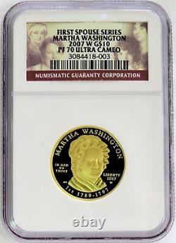 2007 W GOLD $10 MARTHA WASHINGTON FIRST SPOUSE 1/2 oz COIN NGC PF 70 UC
