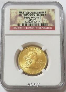 2007 W GOLD US $10 JEFFERSONS LIBERTY SPOUSE 1/2 oz COIN NGC MINT STATE 70