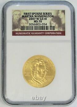 2007 W Gold Us $10 Martha Washington First Spouse 1/2 Oz Coin Ngc Mint State 70