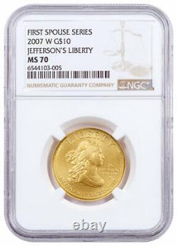 2007 W Jefferson's Liberty First Spouse Gold $10 Coin NGC MS70 Brown SKU68809