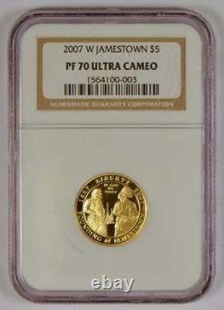 2007-W U. S. $5.00 Jamestown Gold Coin Graded PF 70 or Proof 70 by NGC