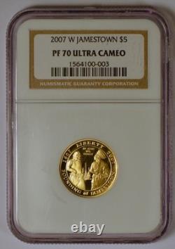 2007-W U. S. $5.00 Jamestown Gold Coin Graded PF 70 or Proof 70 by NGC