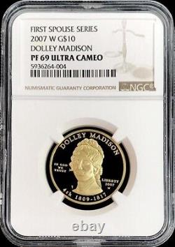 2007-w Gold Us $10 Dolley Madison Spouse Coin Ngc Proof 69 Ultra Cameo