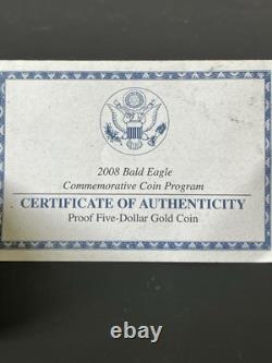 2008 Bald Eagle $5 Proof, Mint West Point With COA Commemorative Coin