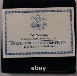 2008 Bald Eagle Commemorative Proof $5 Gold Coin w Box/COA