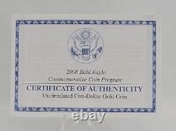 2008 Bald Eagle Commemorative Uncirculated $5 Gold Coin 8.36 grams