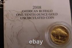2008 W $5 American Gold Buffalo Unc. 9999 With Box & Coa 24k Item # Hio