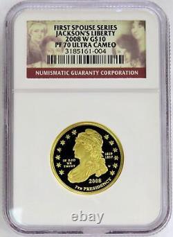 2008 W GOLD $10 JACKSONS LIBERTY 7,684 MINTED 1/2 oz SPOUSE COIN NGC PROOF 70 UC