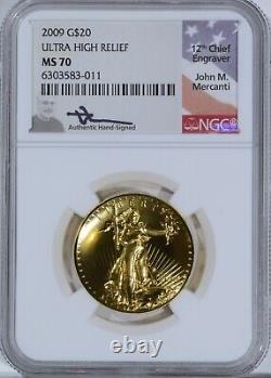 2009 $20 Ultra High Relief Gold Double Eagle NGC MS70 MERCANTI Hand Signed
