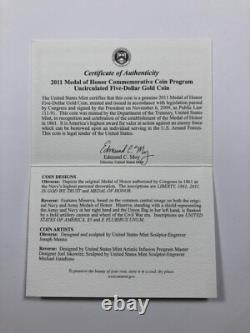 2011 Medal of Honor. $5 Gold. Uncirculated. WithOGP. Perfect
