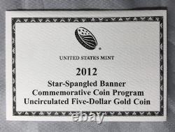 2012 $5 Star Spangled Banner Gold Uncirculated Commem. OGP. 2457oz AGW