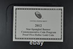 2012 W Star Spangled Banner Commemorative $5 1/4oz Proof Gold with OGP