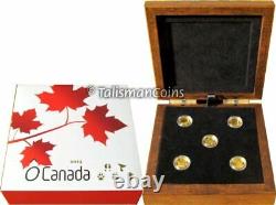 2013 O Canada Complete 5 Coin $5 1/10 Oz Gold Proof Set Wolf Orca in Wood Case