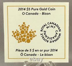 2014 O Canada $5 Dollars 9999 gold coin BISON proof