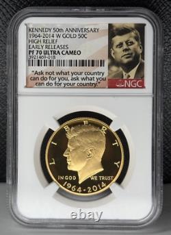 2014-W 50th Anniversary Kennedy 3/4 Oz Gold High Relief NGC PF 70 Ultra Cameo